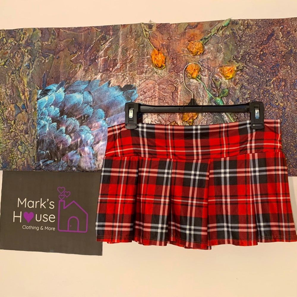 Plaid Red, White, Black Short Skirt.